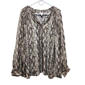 Ava & Viv Womens Size 2X Snake Print Peasant Top With Long Sleeves